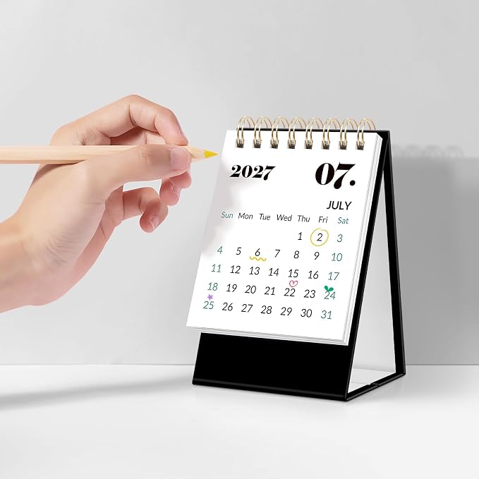 KONVINIT Small Desk Calendar 2026-2027, Black 2026 Desk Calendar - Runs From January 2026 Until December 2027, 24 Months Mini Desktop Calendar 2026 for School, Home & Office Supplies