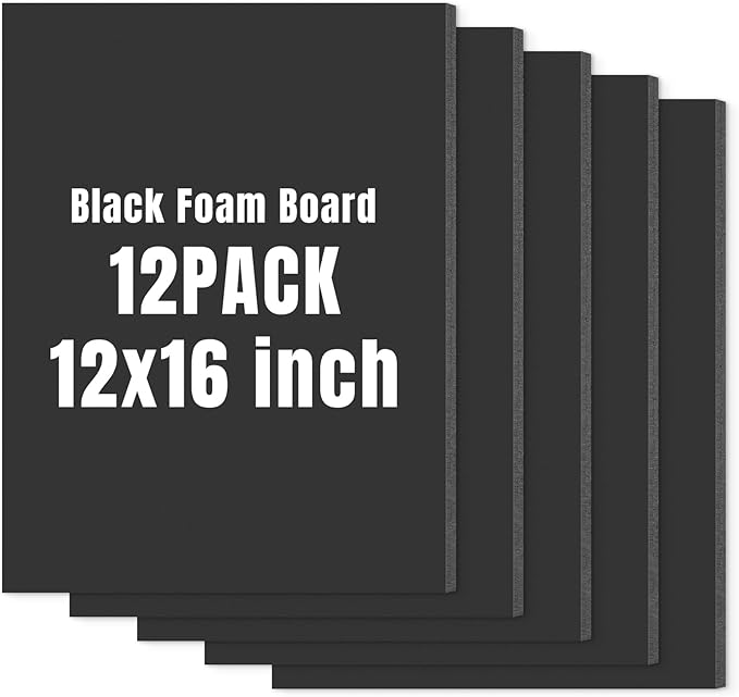 Golden State Art Foam Board 12x16-12 Pack - 1/8" Thick Black Poster Board Acid Free Foamboard for Paintings Prints, Art, Display, Crafts, Presentation and Projects
