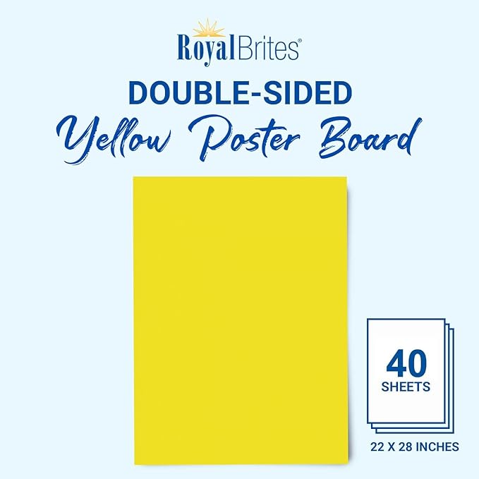 Royal Brites Yellow Poster Board 22 x 28 Inches - 40 Sheets Multipack - Ideal for School Projects, Presentations, Signage - Posterboard, Durable and Bright - Bulk Pack for Arts and Crafts