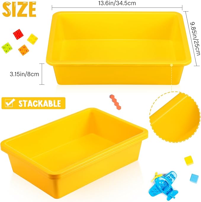 Hoteam 10 Pcs Flat Storage Organizer Tray Bin Paper Tray for Classroom Plastic Stackable File Organizer for School Office Teacher Book Organization(Yellow,13.78 x 9.84 x 3.15 Inch)