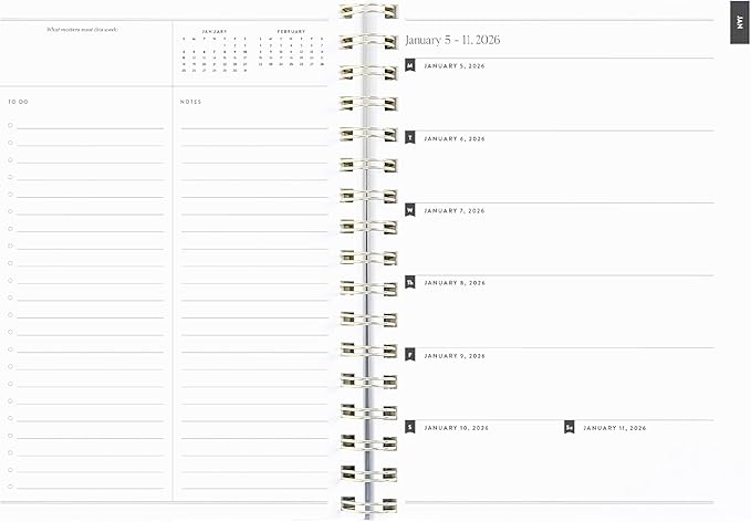Simplified 12-Month Spiral Softcover Weekly Planner — Happy Stripe — 2026 Calendar Year Organizer with Stickers, Pockets, and Flexible Cover