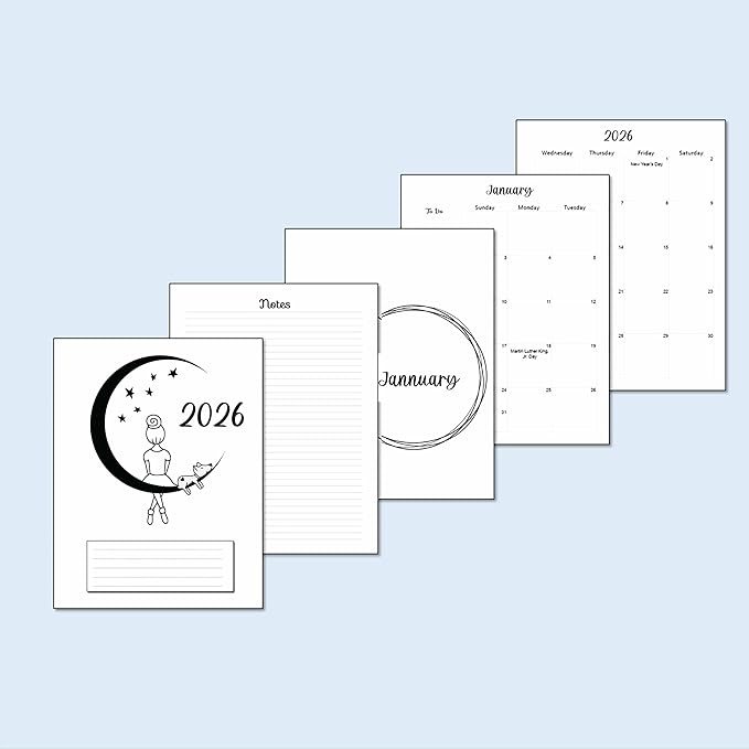 2026 Monthly Planner Calendar Refills for 7,8,9,11 Disc Mini, Classic, Skinny, Junior, Big size Discbound, Happy Planners, Loose-Leaf Inserts, 12 Month (8 Disc Junior, Puppy)
