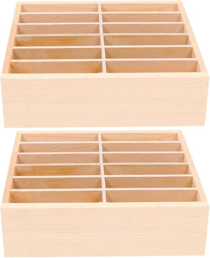 SEWACC Wooden Cell Phone Storage Box 2 Pack 12 Grid Organizer Box Mobile Phone Storage Organizer for Classroom Home Office Desktop Use