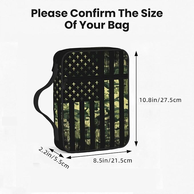 Camo American Flag Religious Christianity Cross Bible Cover Case Carrying Book Protector Case Bible Study Supplies Accessories Holder Case Christian Gift for Women Men