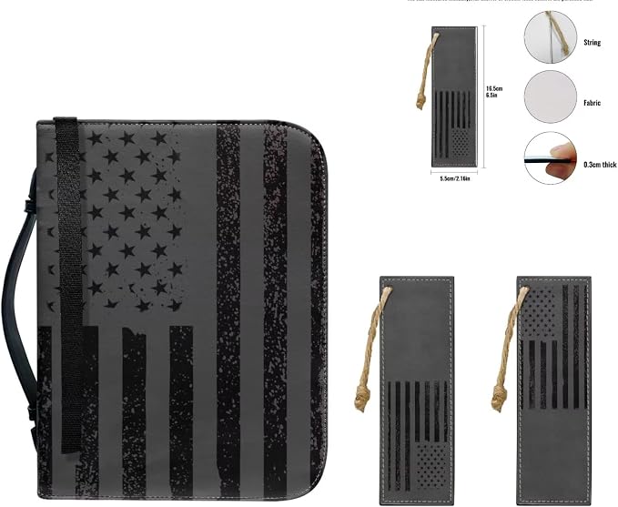 Lotusorchid Bible Cover Case with Bookmarks, American Flag Leather Bible Cover for Women Men, Portable Bible Carrying Case with Handle and Pocket, Waterproof Bible Accessories for Christian, XL