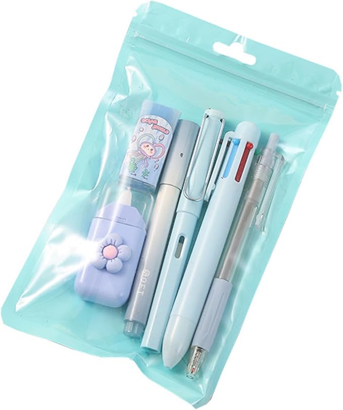 6Pcs Stationeries Set with Retractable Gel Pen Multicolored Pen Eraser Pencil Marker White Out Correction Tape Supplies
