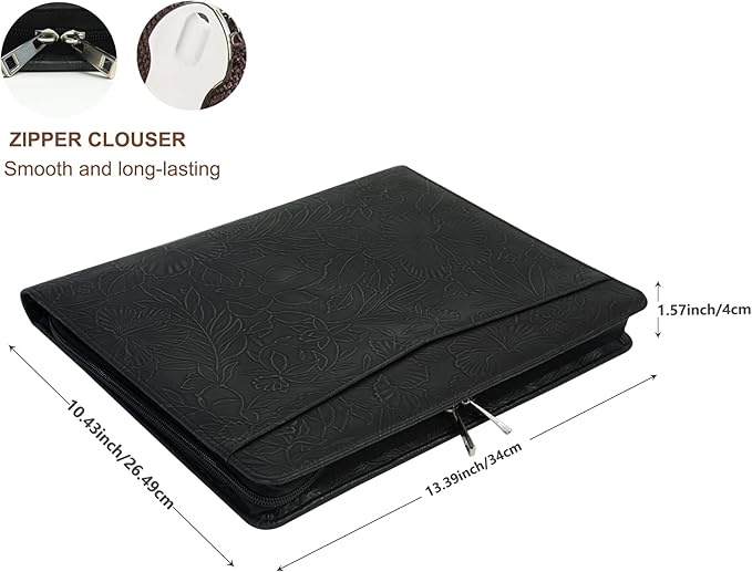 Free Engraved Name, Personalized PU Leather Portfolio, Embossed Resume Padfolio Folder with A4 Size Clipboard, Professional Business Organizer Folio, Gift for Women/Men, Customized(Black)