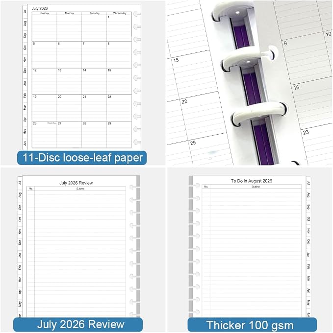 2026-2027 Monthly Planner Refill, Jul 2026 to Jun 2027, Two Pages Per Month, Letter Size, 8-1/2" x 11",11-Discbound,2026-2027 Planner Inserts