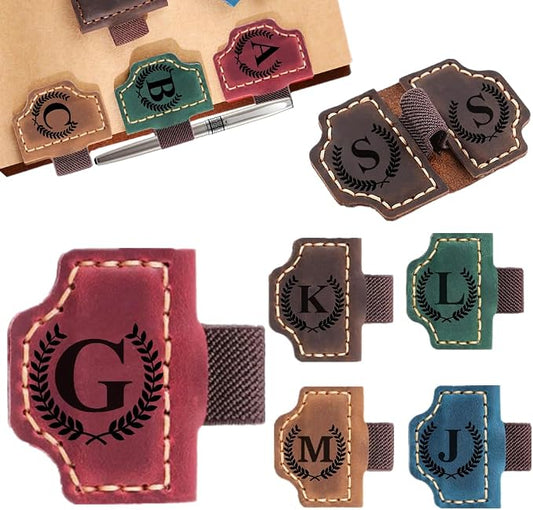 Custom Bookmark with Pen Holder with 26 Letters Personalized Magnetic Leather Book Mark, Customized Name Book Marker Clip with Initial for Men Women, Gifts for Book Lovers, Readers, (Red, G)