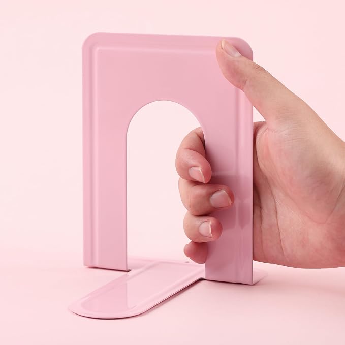 Mr. Pen- Book Ends, 4 Pack, Light Pink, Heavy Duty Metal Bookends for Shelves, Book Holders for Shelves, Metal Bookends