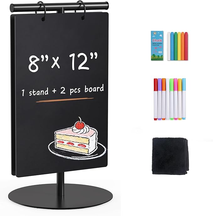 SELEAD Small Chalkboard Words Sign - 8x12 Inch Tabletop Decorative Chalk Board with Metal Stand, Rectangle Double-Sided Message Menu Board for Food, Store, Business, Wedding