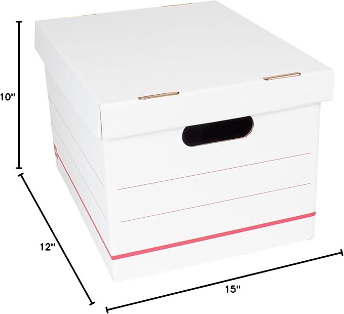 Office Depot® Brand Standard-Duty Corrugated Storage Boxes, Letter/Legal Size, 15" x 12" x 10", 60% Recycled, White/Red,