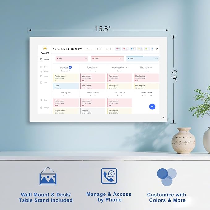 15.6 Inch Digital Calendar, Smart Digital Planner & Chore Chart with IPS FHD 1920x1080 Touchscreen Display for Family Organizer - Built-in DigitaI Picture Frames Function, Gift for Mom/Women