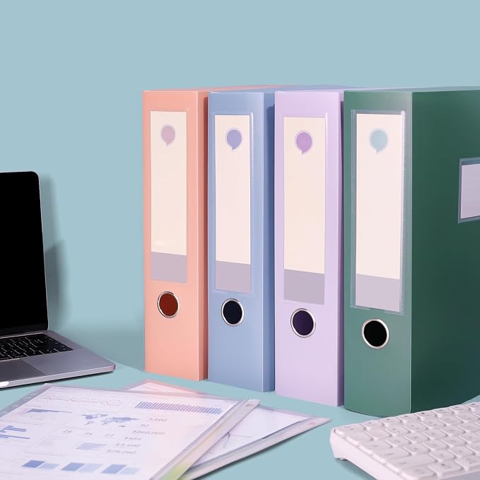 A4 Storage File Boxes Large Capacity Plastic Archives Cases with Lid, 75mm deep, 4 Colores Folding Document Storage Box for Office、Homes and School