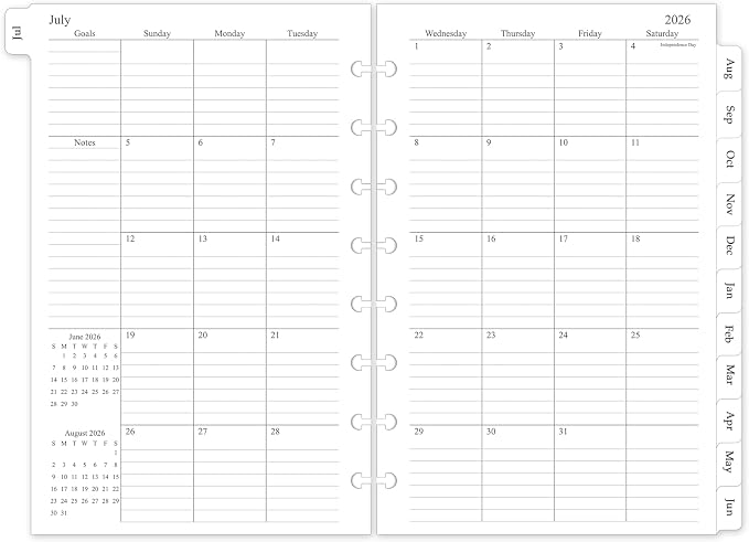 2026-2027 Monthly Planner Refill, A5 Medium Size Planner Inserts for 8-Disc Discbound, 5.5"x8.5", Jul. 2026 - Dec. 2027, 18 Monthly Calendars with Laminated Tabs
