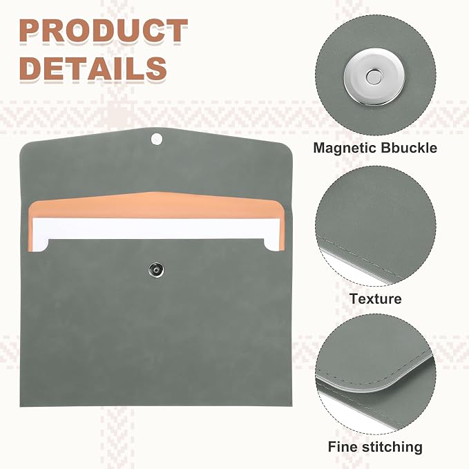 PATIKIL 2Pcs PU Leather File Folders, 13x9 A4 Document Holder Waterproof Envelope Folder with Snap Closure, Portable Portfolio Organizer Case for Paper Receipt, Gray/Red