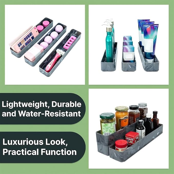 Best Kept | Pantry Organizer | Plastic | Shower Shelves | Makeup Brush Organizers | 3-Piece Grey Marble Trays