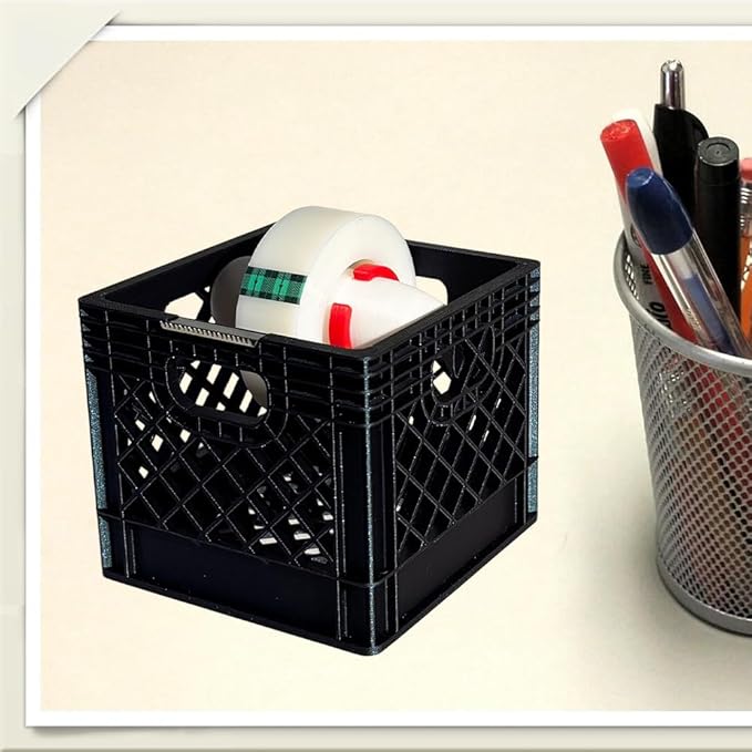 Mini Milk Crate Tape Dispenser - Cute Desk Accessories - Fun Office Supplies- Unique Unusual Desktop Organizer - Useful Novelty Practical Coworker Gag Gifts Vintage Decor Accents (Purple Blue)