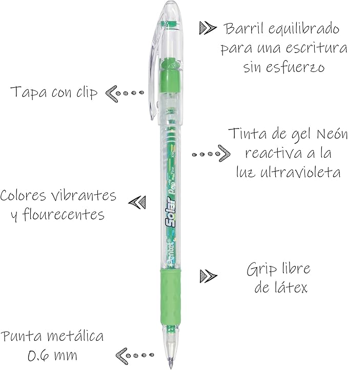 Pentel Solar Pop Neon Gel Pen, (0.6mm) Medium Line, Lime green Ink - K96-K
