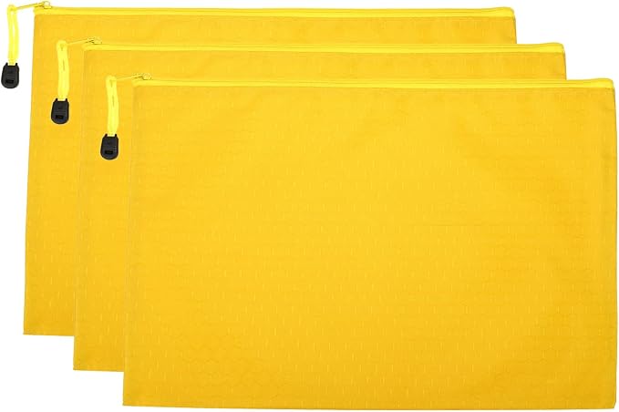 PATIKIL Waterproof Zipper File Bags, 3 Pack A4 Document Holders Pencil Pouch for Office, Yellow