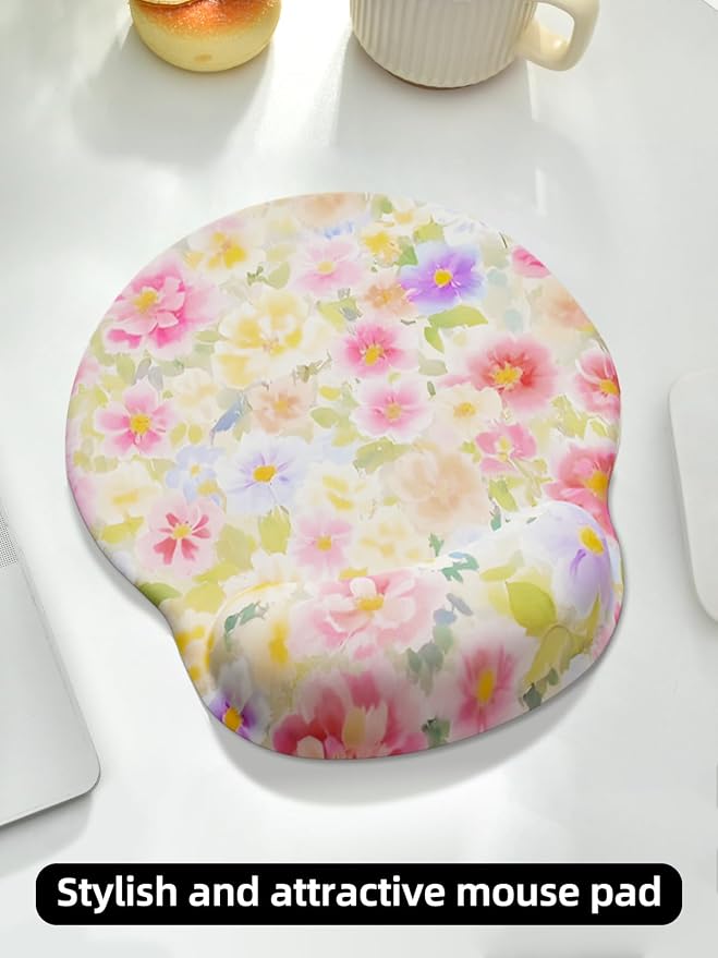 Lily Floral Mouse Pad Wrist Support Wrist Rest, Flower Ergonomic Mouse Pad with Non-Slip Base for Office Gaming Working Computers,Desk Accessories Pain Relief Mouse Mat, Colorful