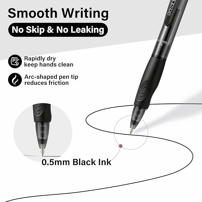 EUSOAR Black Erasable Pens, 24 Pack Eraser Pen Fine Point (0.5mm) Comfortable Grip, Retractable Gel Ink Pens Clicker Make Mistakes Disappear for Scheduling Appointments Planner Sketching