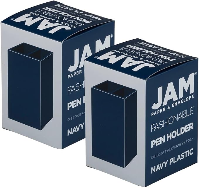 JAM PAPER Plastic Pen Holders - Navy Blue Desktop Pencil Cups - 2/Pack