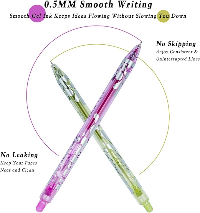 13Pcs Erasable Gel Pens Colored, 0.5mm Retractable Quick Dry Fine Point Pens, Smooth Writing Multicolor Pens for Journaling, Drawing, Note Taking
