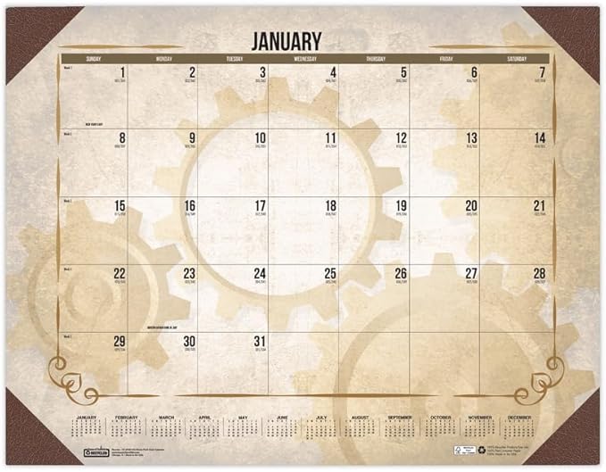 House of Doolittle 22 in. x 17 in. 12-Month (Jan-Dec) 2026 Recycled Vintage Desk Pad Calendar - Vintage Artwork/Sepia Sheets/Brown Corners