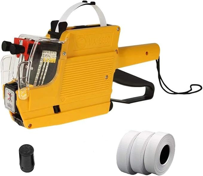 MX-6600 10 Digits 2 Lines Price tag Gun Labeler with 3 Rolls Double Line Price Label Paper for Office, Retail Shop, Grocery Store, Organization Marking, Color Random, 10 × 6.5 × 2 inches
