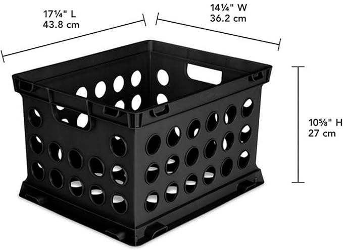 Sterilite Stackable Sturdy Storage Crate Organizer Bins with Handles for File and Document Organization for Homes, Offices, and Work Areas, Black, 12-Pack