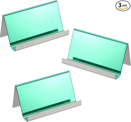 PATIKIL Business Card Holder for Desk, 3Pcs Business Card Holders Stainless Steel Card Stand Organizer Cards Display for Office Exhibition, Green