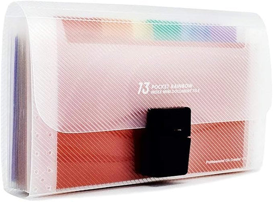 Expanding File Folder, Subdivision Accordion File Folder Mini Organizer PP Wallet for Cards,Coupons,Receipt,Tax Item or Changes,7x4.5 Inches,12 Pockets with Tabs and Check Case(Multicolour)