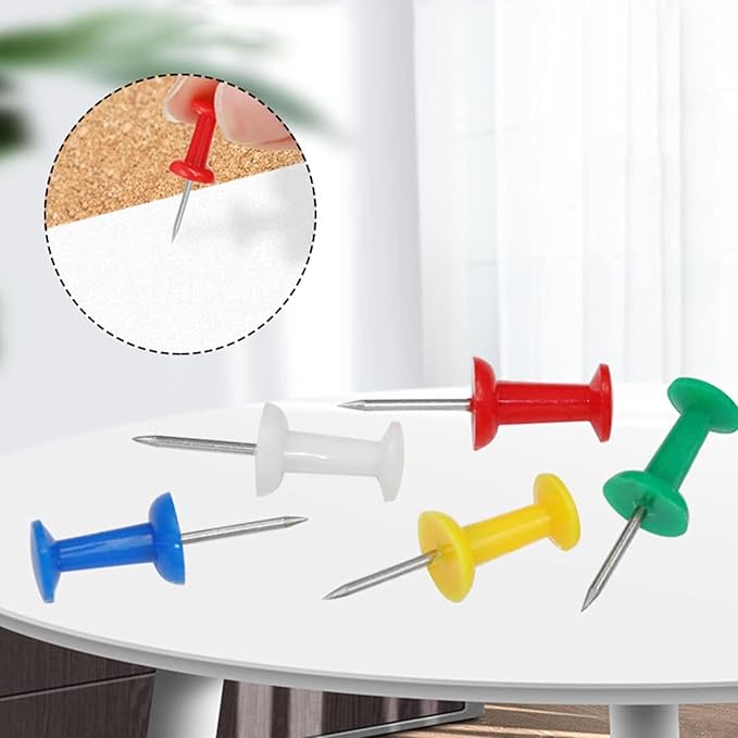 100Pcs Colourful Drawing Push Pins with Heads and Metal Points Map Tacks Drawing Pins Map Thumb Tacks Map Pins Map Push Pins Map Drawing Pens Tape, Adhesives and Fasteners