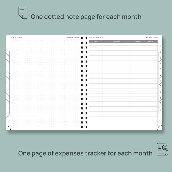POPRUN 2026-2027 Monthly Planner, Large 8.5" x 10.5", 18 Month Calendar (July 2026 to December 2027) with Expense Tracker, Notes Pages, Sprial Bound, Leather Softcover - Navy Blue