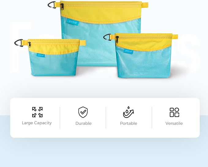 pack all 3 Pcs Water-Resistant Material Zipper Pouch Set, Mesh Zipper Bags for Storage, Travel, Office (Blue)