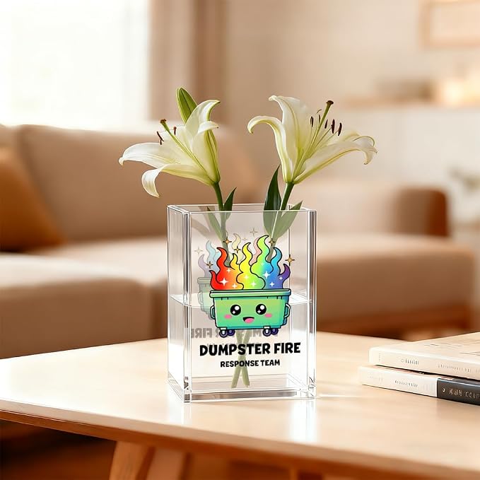 Dumpster Fire Response Team Acrylic Cosmetic Organizer Pen Holder, Funny Acrylic Desk Holder Cup for Pen Pencil, Sarcastic Office Gifts for Coworker Colleague Teacher Leader Team Manange