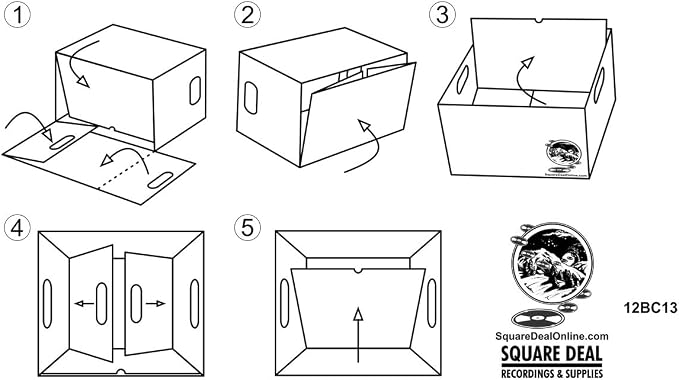 Durable 12 inch Vinyl Record Storage Box - Heavy-Duty Cardboard Construction with Removable Lid - Holds Up to 90 Records Each - Built Tough for Long-Term, Secure Archival Storage - #12BC13