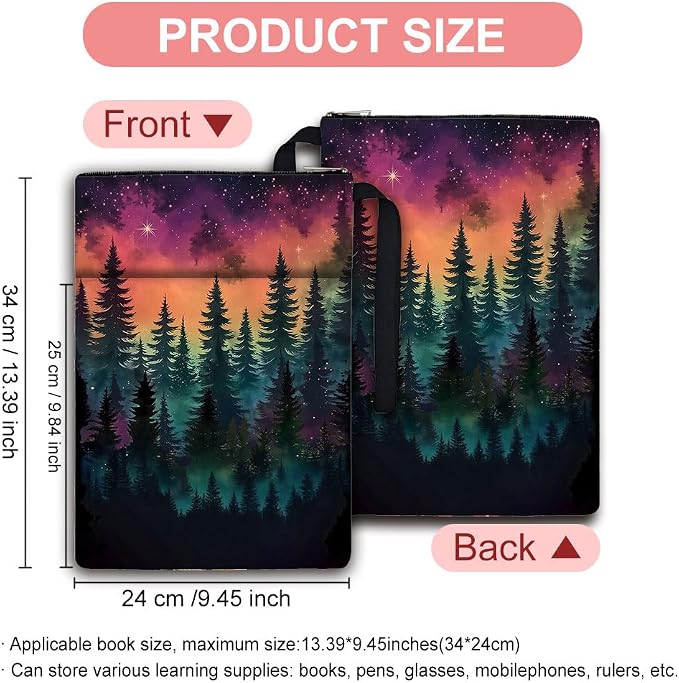 Book Sleeve with Zipper 13.4x9.45 inches(34x24cm) Watercolor Forset Book Covers for Paperbacks Bookish Book Protectors for Students Teachers (1Pc