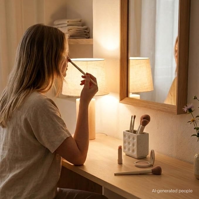 Abstract Square Face Pen Holder, Modern and Minimalistic Desk Accessories (Matte Crème)