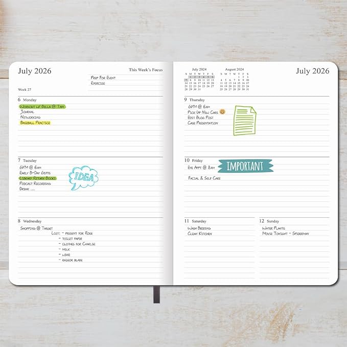 26-27 Academic Planner - Weekly and Monthly Planner, Jul 2026 - Jun 2027, Vegan Leather Cover, Elastic Closure, 8.5"x11", Grey
