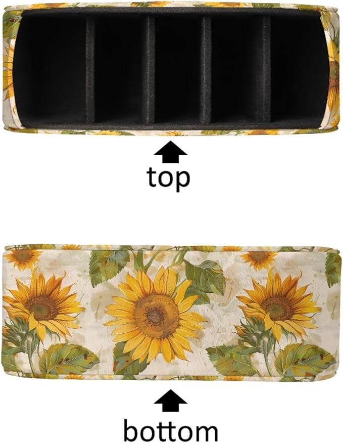 FUSURIRE Remote Control Holder with 5 Compartments, Vintage Sunflower Print Desktop Caddy Storage Supply Organizers for Remote Controllers,Office Supplies,Makeup Brush,Media Accessories