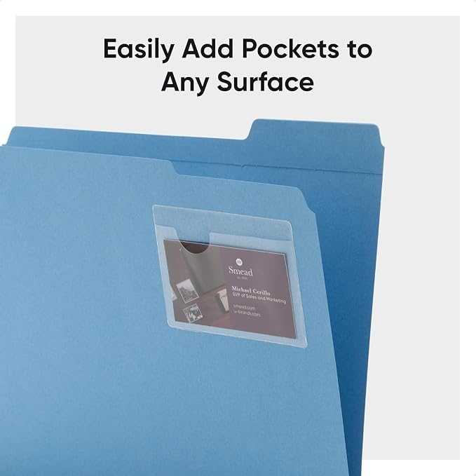 Smead Self-Adhesive Poly Pocket, Business Card Document Size, Clear Pockets, Storage Labels, 100 per Box, 4-1/16" x 3" (68123)