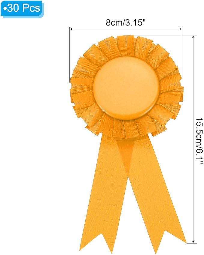 PATIKIL Blank Award Ribbon, 30 Pcs Prize Ribbon, Yellow Polyester, 15.5 x 8 cm, Suitable for Graduation, Wedding, Party