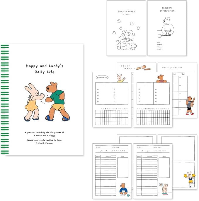 Monolike Happy and Lucky 4 Month Study Planner, High Five - Academic Planner, Weekly & Monthly Planner, Study plan