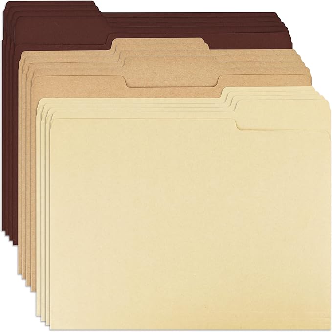 12 Pcs Brown File Folders Letter Size Colored Manilla File Folders with 1/3-cut Tabs Decorative File Pockets for Office School Business Home Organizer (12, Brown Series)