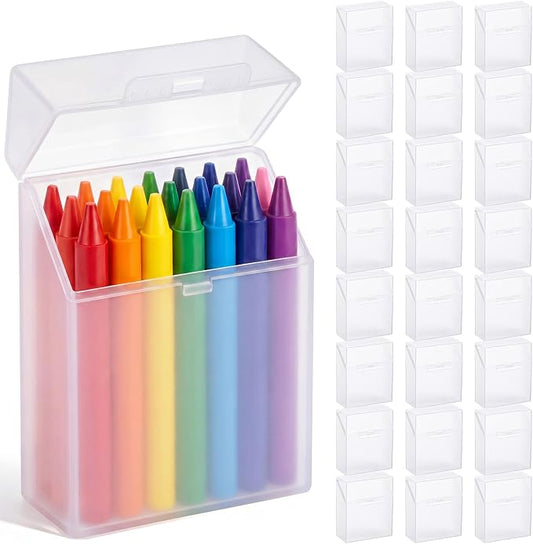 Clabby 24 Pcs Plastic Crayon Organizer Case for 24 Count Crayons Kids Art Supply Storage Box with Lid, Portable Holder for Classroom Home Travel, Fits Standard 24-Pack Crayon (Clear)