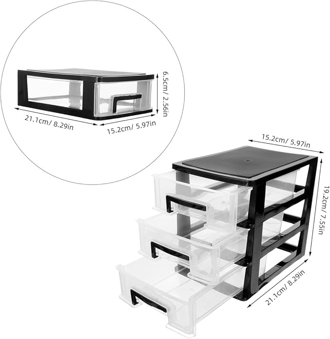 balacoo 3-Layer Transparent Drawer Storage Cabinet Portable Plastic Organizer for Desk Office and Home Multi-Functional Closet Storage Box 8.30X7.55X5.98In