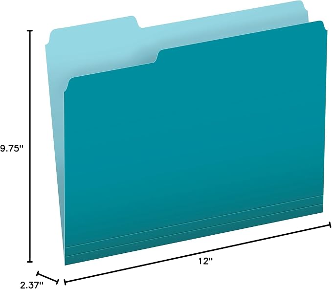 Pendaflex Colored File Folders, 100 Pack, Letter Size (8.5" x 11"), Durable Teal Folders, 3 Tabs for Easy Labeling, Colorful School, Office & Home Document Organization