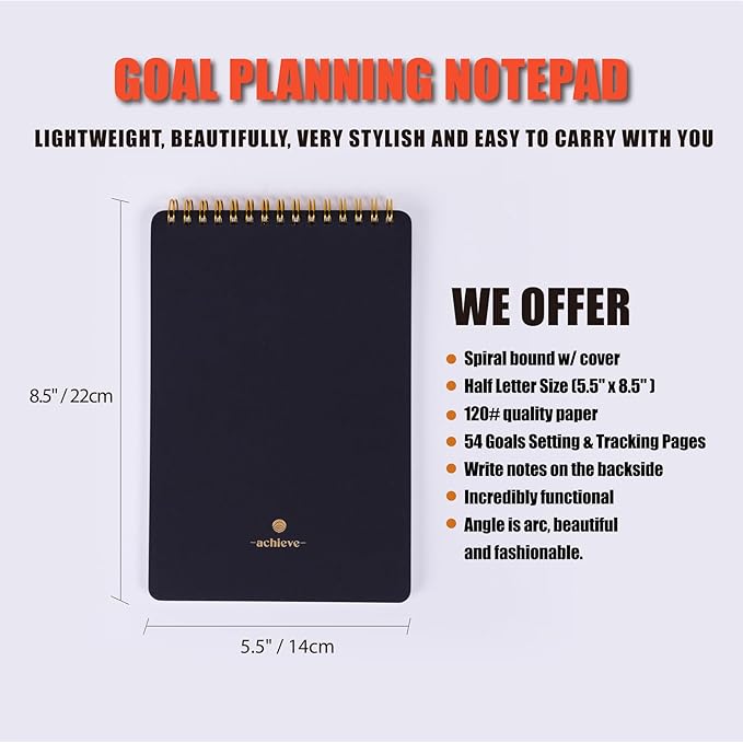 Goal Planning Notepad - A5 Goal Setting Journal For Project Action Plan,Task Management, Personal Development & Track Goals. Productivity Notepad For Daily Work & School - 54 Sheets
